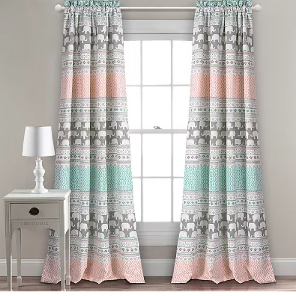 Half Moon Elephant Stripe 2 Panel Window Curtain Set